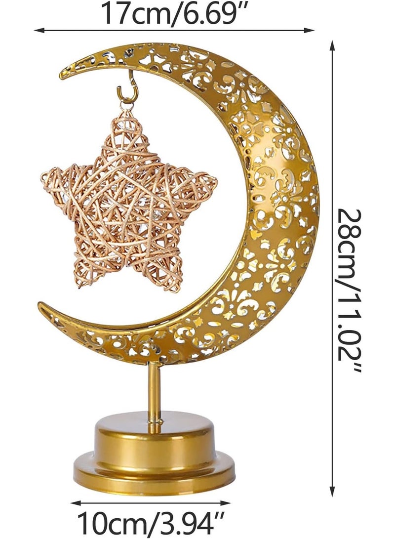 Ramadan Decorations LED Decorative Light Moon Star Table Lamp, Cordless Ramadan Moon Shape Desk Lamp, Bedside Table Night Light for Bedroom Dining Living Room Party Nursery Office Decor - Image 2